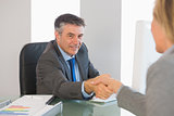 Cheerful businessman shaking the hand of a interviewee