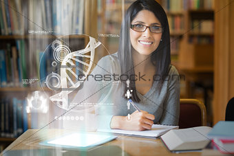 Smiling mature student studying medicine on digital interface