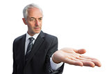 Concentrated businessman with palm up