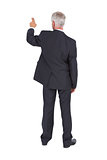 Rear view of classy mature businessman pointing finger