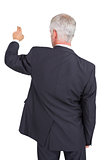 Rear view of stylish mature businessman pointing finger