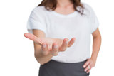 Businesswoman presenting her hand