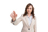 Portrait of businesswoman touching invisible screen