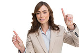 Businesswoman posing with fingers up
