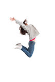 Cheerful young woman jumping
