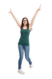 Cheerful young woman with glasses gesturing