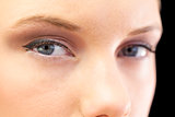 Close up on beautiful models blue eyes