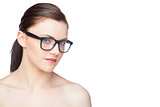 Content natural model wearing classy glasses