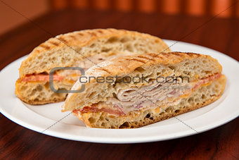 Turkey sandwich on ciabatta bread