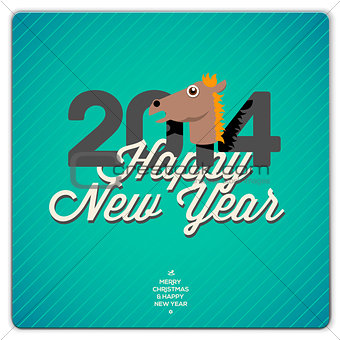 New Year card 2014 year of the blue horse, vector Eps10 illustration.