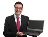 Smiling businessman with laptop computer