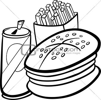 fast food cartoon for coloring book