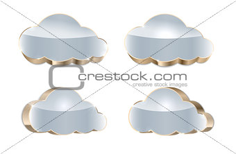 Golden cloud set: glossy icons isolated on white background