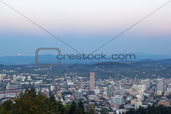 Full Moon Rise Over Portland Cityscape