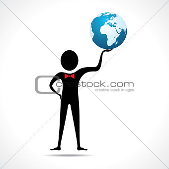 Man holding a globe icon