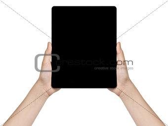 female teen hands holding generic tablet vertical