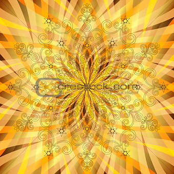 Vintage orange-gold pattern with translucent rays