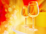 Champagne in glasses on a bright yellow and red background