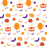 Halloween Ghost Bat Pumpkin Seamless Pattern Background Vector