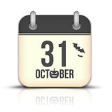 Halloween calendar icon with reflection. 31 October