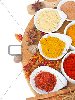 colorful plates of  spices