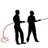 Black silhouettes of people pulling ropeÃ¾. Vector illustration.