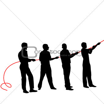 Black silhouettes of people pulling ropeÃ¾. Vector illustration.