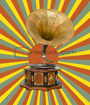Gramophone and retro  sun rays