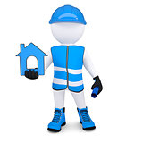 3d man in overalls with house ico