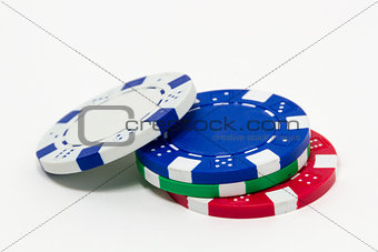 Stack of poker chips isolated on white background