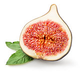 Sliced figs with green leaf