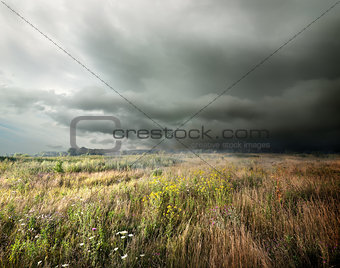 Storm clouds over field 