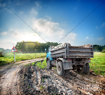 Truck on a country road