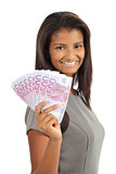Pretty african american woman holding money