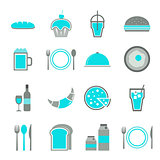 Food blue icons set on white background