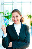 Young happy business woman with a CD in hand