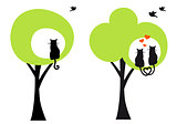 trees with cats and birds, vector