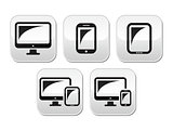 Computer, tablet, smartphone vector buttons set