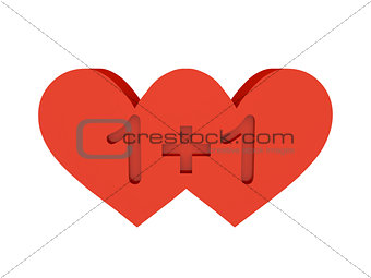 Two hearts. 1+1 cutout inside.