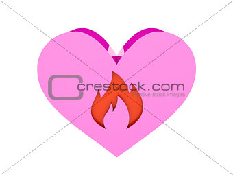 Big pink heart. Fire symbol cutout inside.