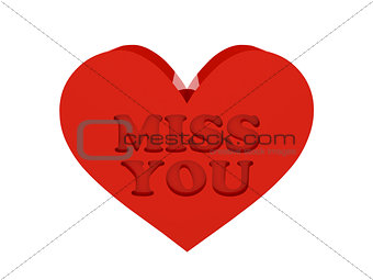 Big red heart. Phrase MISS YOU cutout inside.