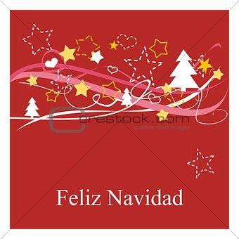 Christmas vector card or invitation for party with Merry Christmas wishes in espanol: Feliz Navidad.