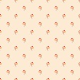 Seamless vector pattern or background with little cupcakes, muffins, sweet cake and red heart on top.
