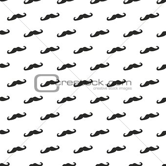 Seamless vector pattern, background or texture with black curly vintage retro gentleman mustaches on white background