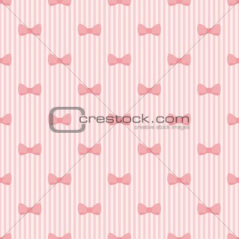 Seamless vector pattern with bows on a pastel pink strips background