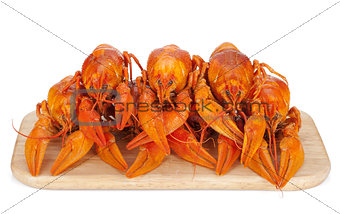 Boiled crayfishes on cutting board