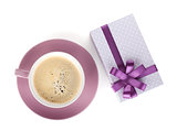 Violet coffee cup and gift box