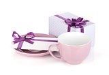 Violet coffee cup, gift box and love letter