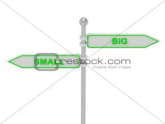 Signs with green "SMALL" and "BIG"