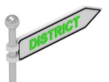 DISTRICT arrow sign with letters 